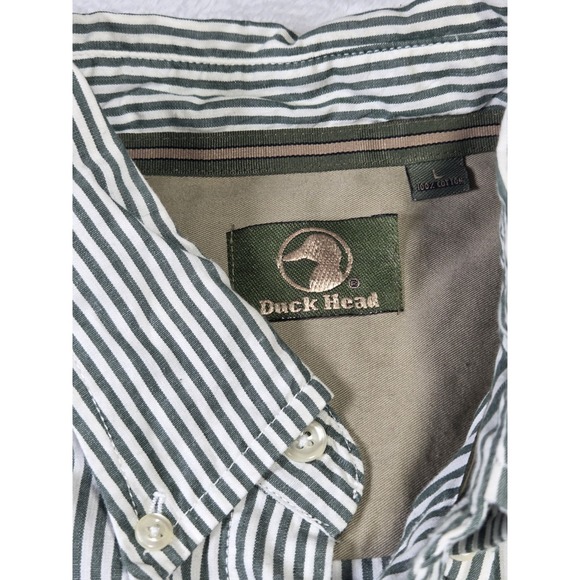 Duck Head Mens Large Green White Stripe Button Down Shirt Cotton Preppy Casual - Picture 5 of 9